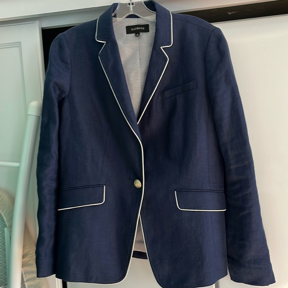 Talbots navy linen blazer sz 6